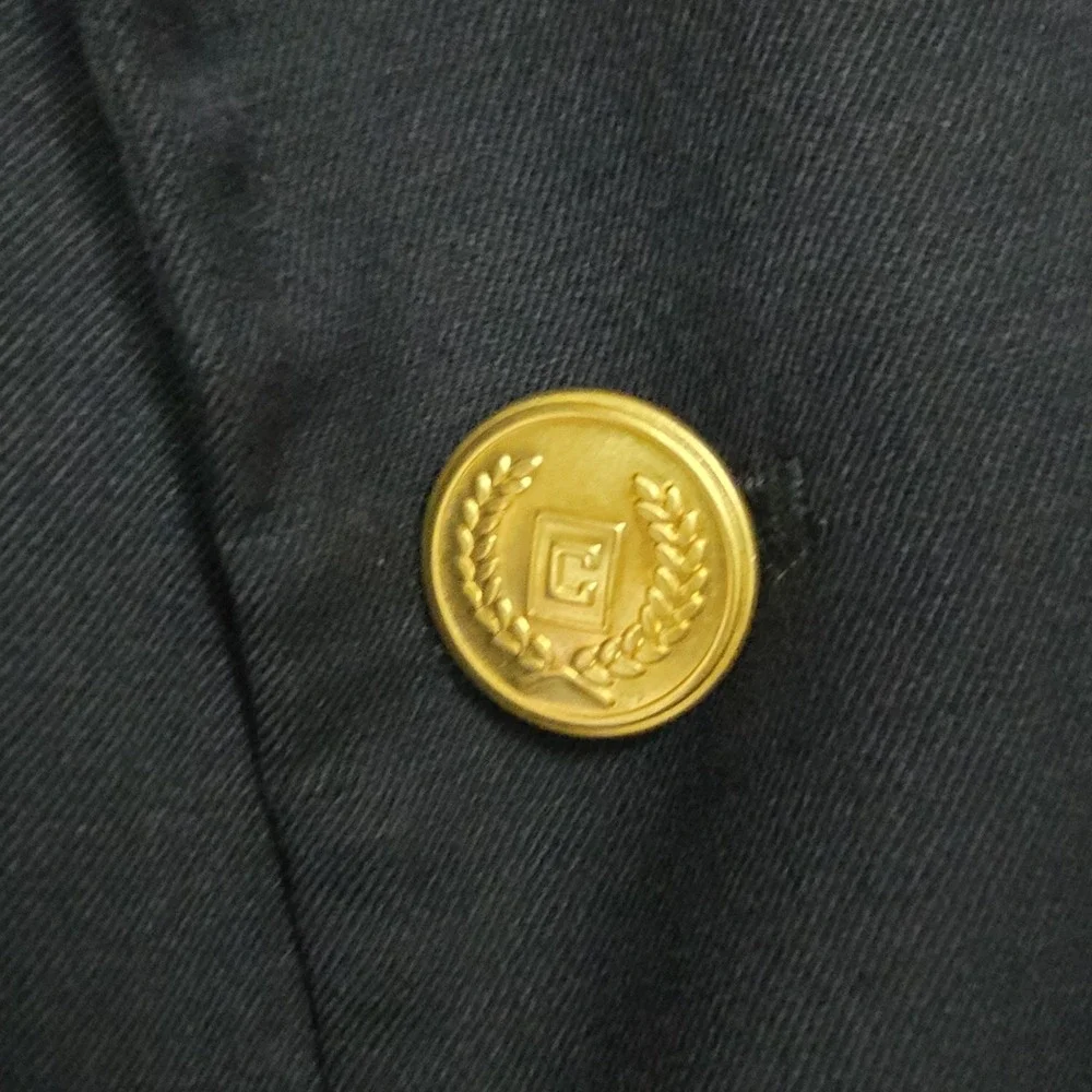 Chaps Blazer Mens 46R Navy Blue Two Button Wool Blend Gold Crest Buttons Classic
